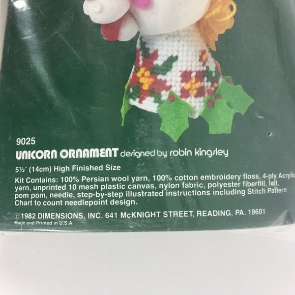 Unicorn Dimensions Needlepoint Kit Ornament 9025 Puffie Stuffns Vtg 5.5" High - Picture 6 of 6